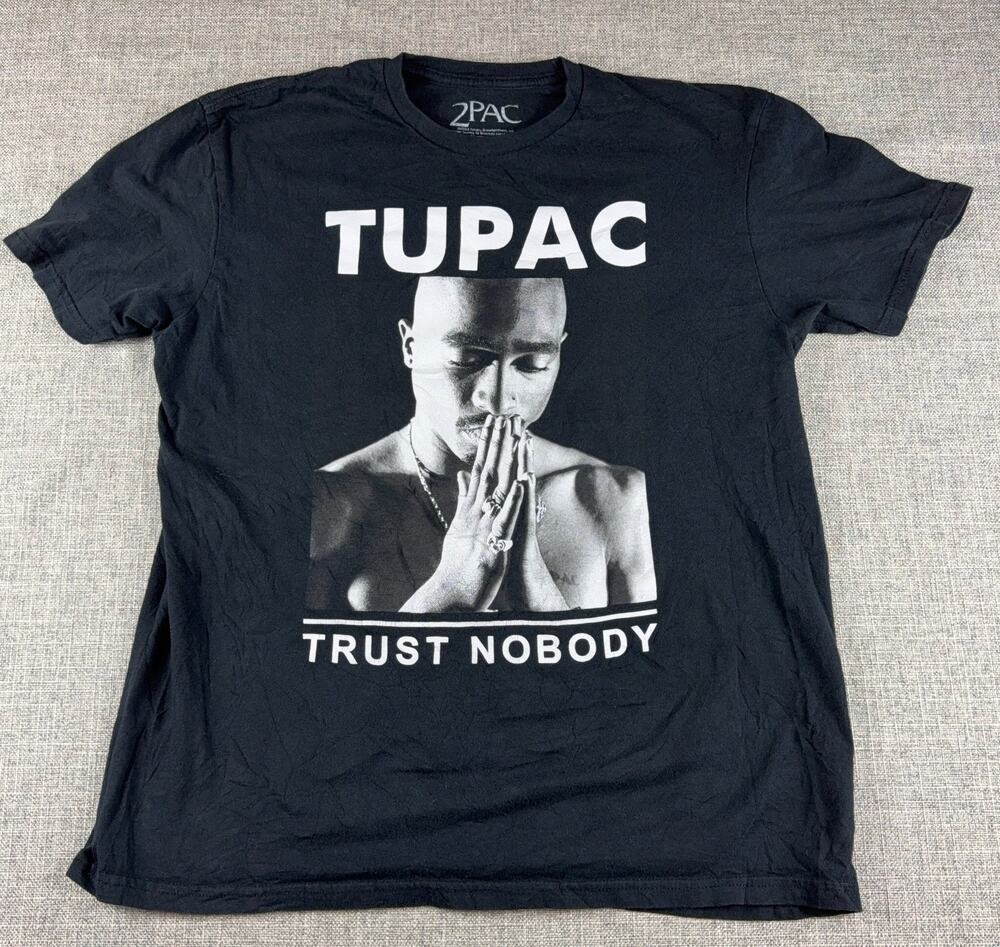 Tupac 2Pac Trust Nobody T Shirt Mens L Black Rap Hip Hop Graphic Tee